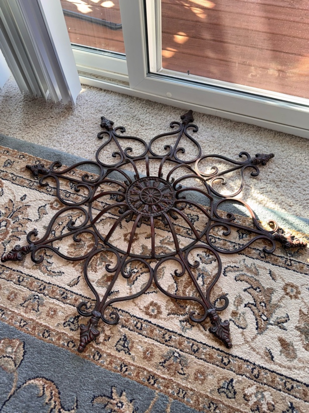 Vintage Wrought Iron Fleur-de-Lis Wall Hanging – Rustic Farmhouse Decor, 27”